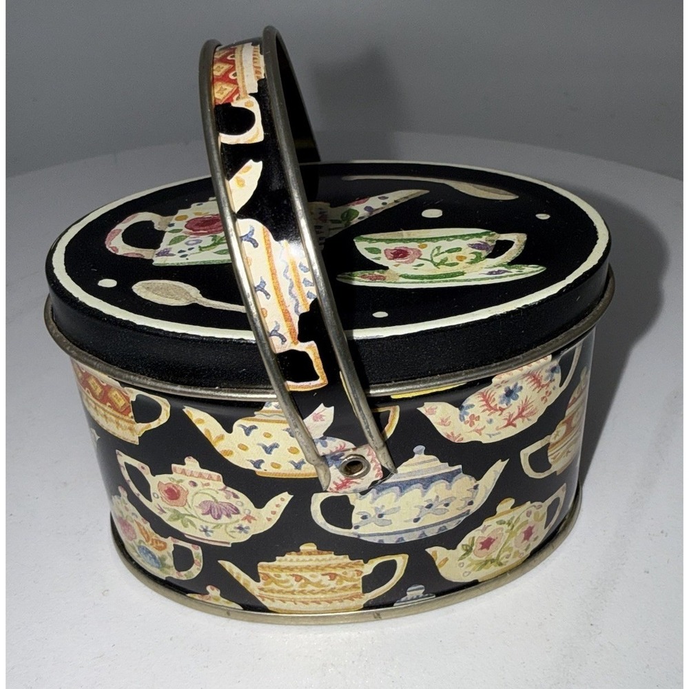Department 56 Tea Leaves Mini Lidded Oval Tin With Hinged Metal Handle